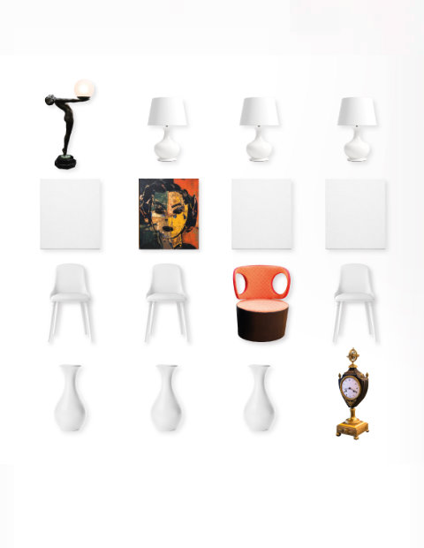 Jarrones sillas y lamparas