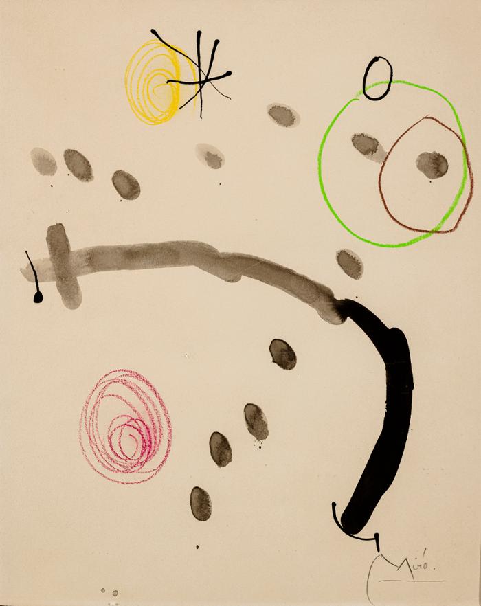 Joan Miro, S/Titulo, Tinta china y lapices de colores s/papel, 40 x 32 cm.