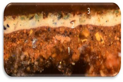 Estratigrafía con esmalte de cobalto en la capa pictórica