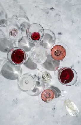 Glasses with various drinks