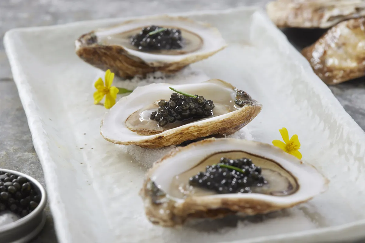 Oysters stuffed with caviar