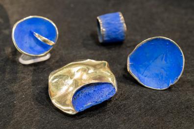 gold and blue jewellery