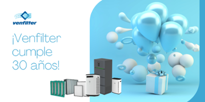 Drawing of Venfilter products and balloons celebrating their 30th birthday