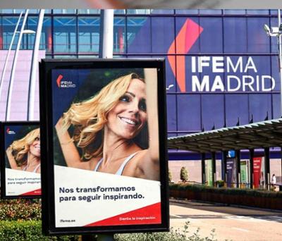 Advertising posters outside IFEMA Madrid.