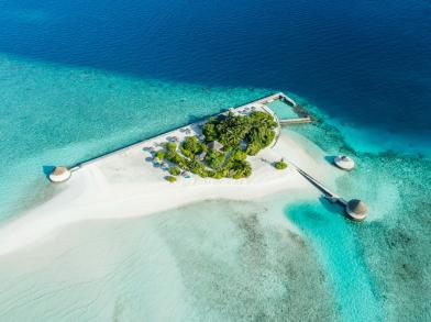 Aerial image of an island in the Maldives.