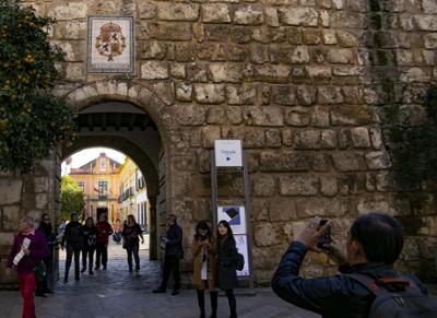 Tourists visiting a city in Spain