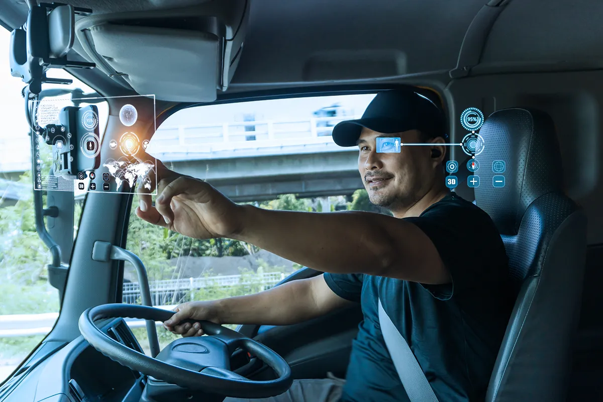 Conductor en camión futurísta