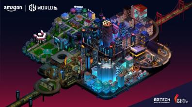 Imagen de uno de los escenarios virtuales de AMAZON GAMERGY WORLD, que recrea los edificios de una ciudad