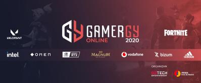 Logo de Gamergy con los torneos Valorant y Fortnite