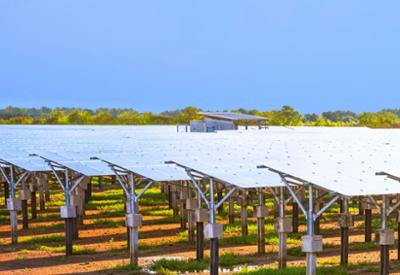 aspecto parcial de un campo con pantallas solares