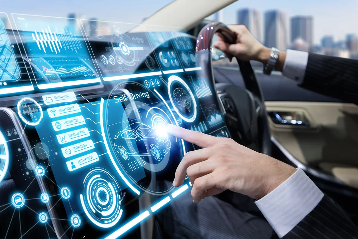 Man driving futuristic car