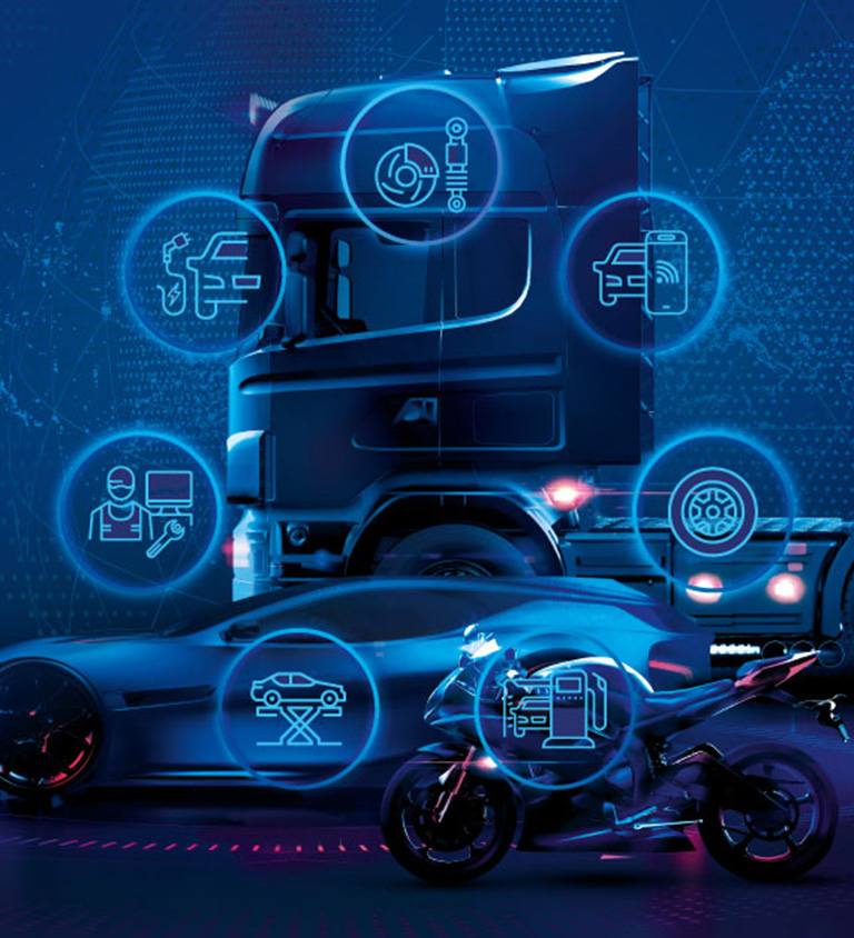 Camión coche y moto