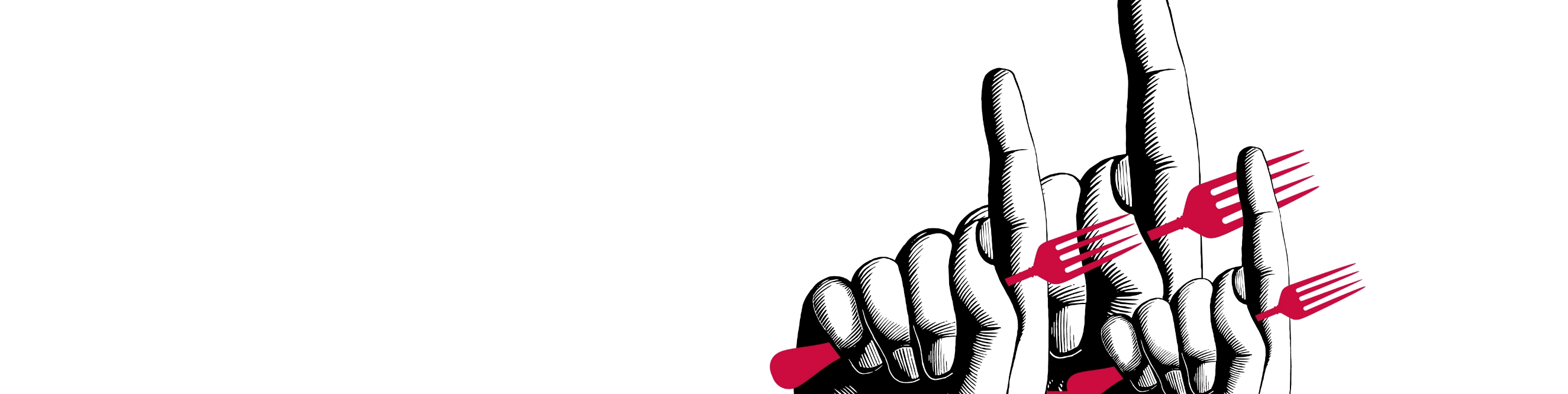 imagen de madrid fusión con un fondo blanco y el dibujo de unas manos señalando con un tenedor