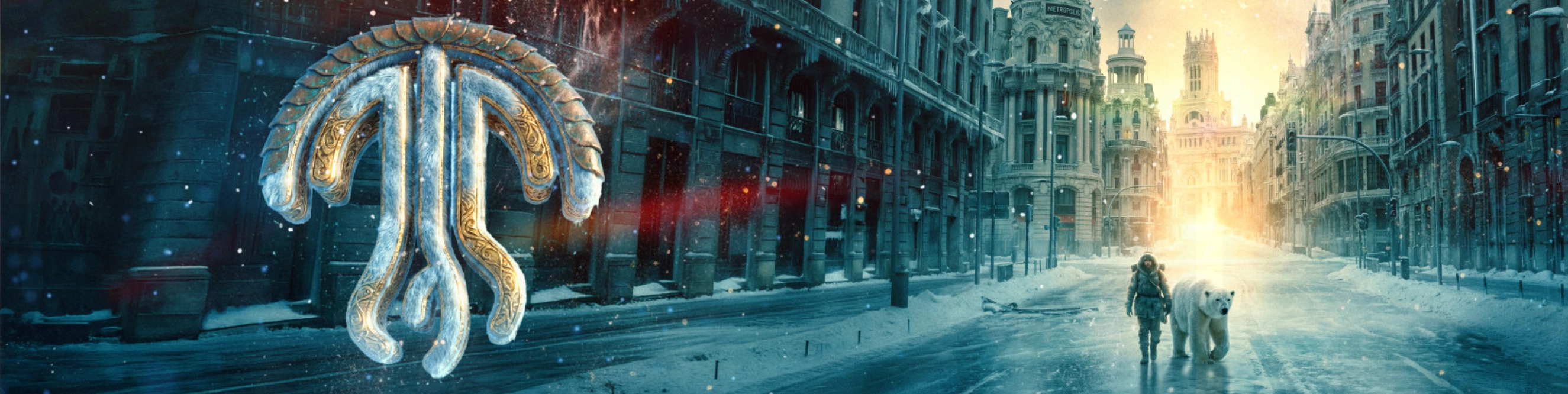 Imagen de Medusa WInter Festival con una chica y un oso polar en mitad de una ciudad nevada
