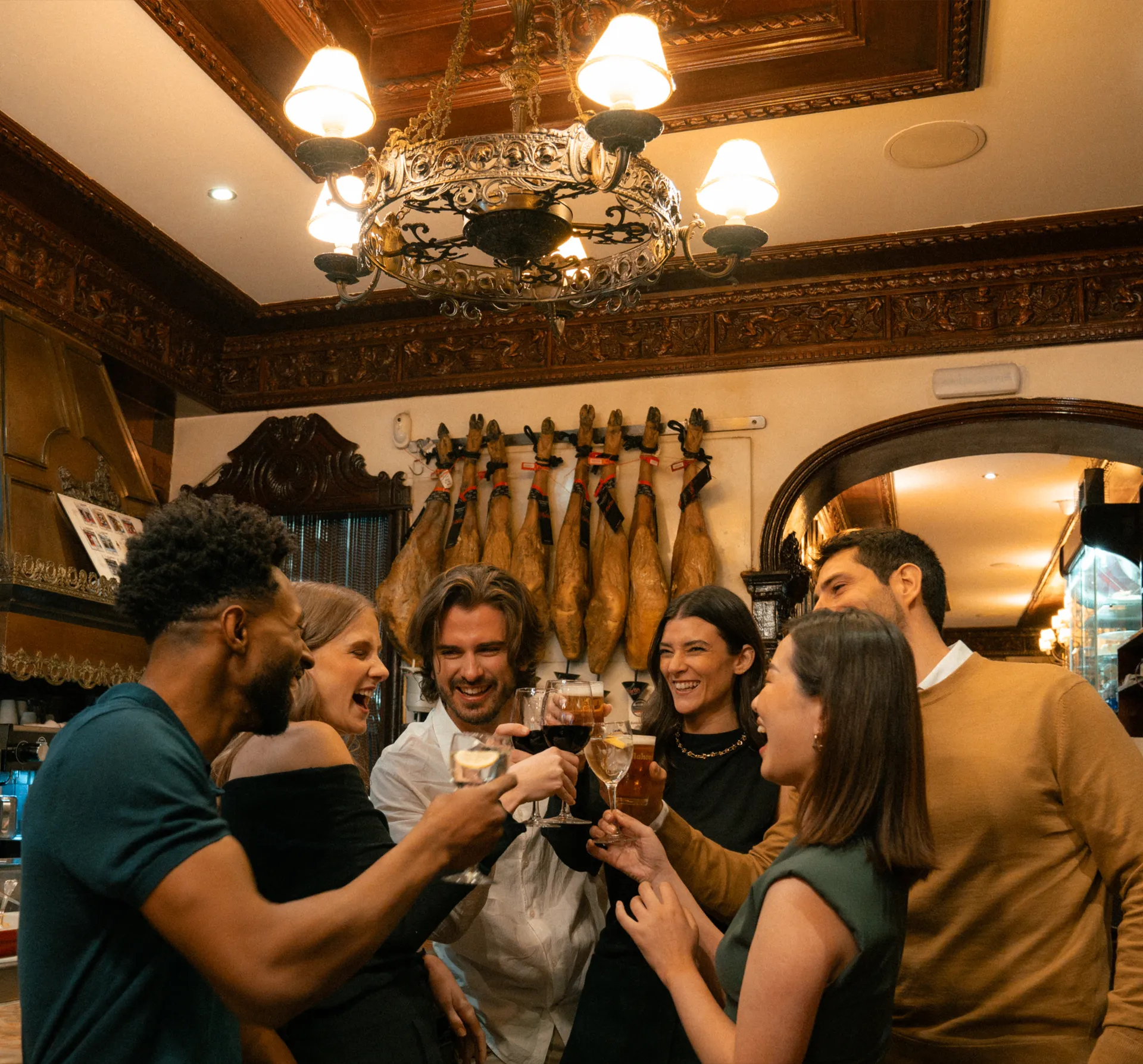 Friends toasting in a bar