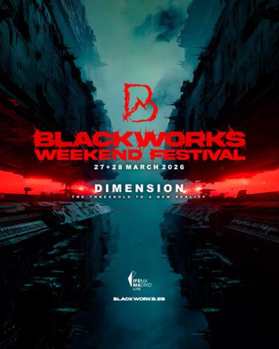 cartel blackworks aniversario con fondo rojo y letras blanca encima