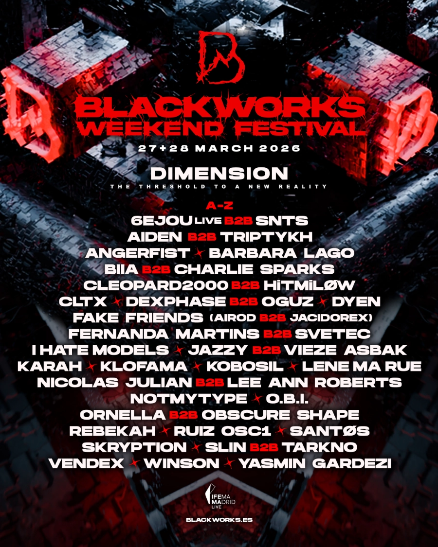 cartel blackworks aniversario con fondo rojo y letras blanca encima