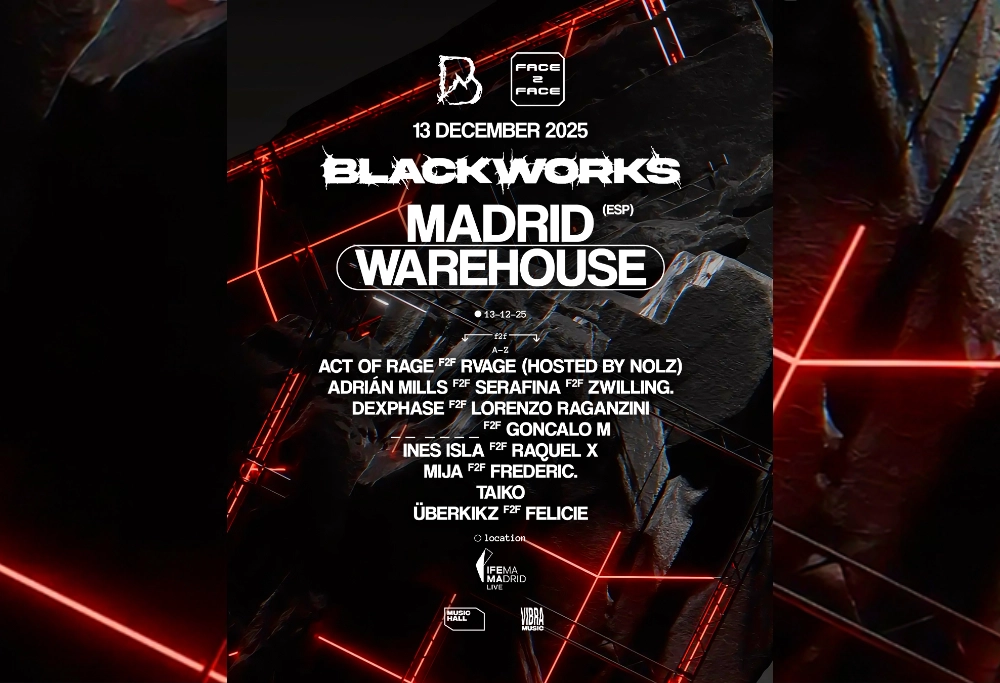 cartel blackworks face 2 face con fondo negro y letras blancas