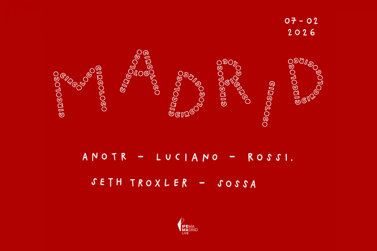 Cartel de Circoloco con letras negras sobre fondo rojo