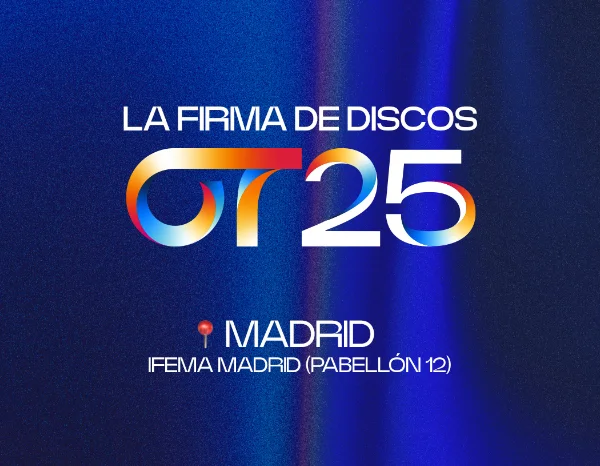 cartel de la firma de discos OT con fondo azul