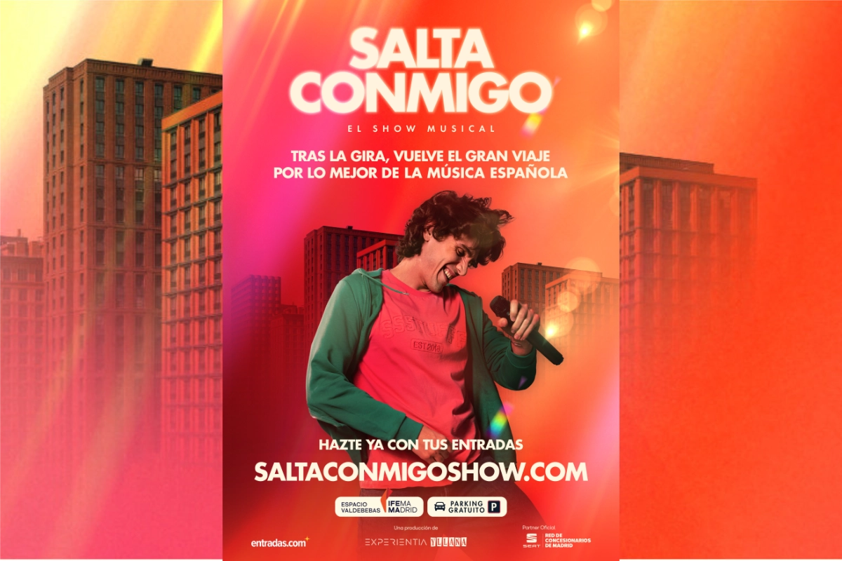 Cartel Salta conmigo con un chico cantando