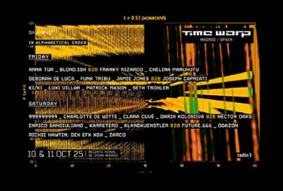 Cartel Time Warp Festival con las fechas en color negro y naranja