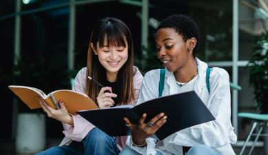 Girls studying for an exam