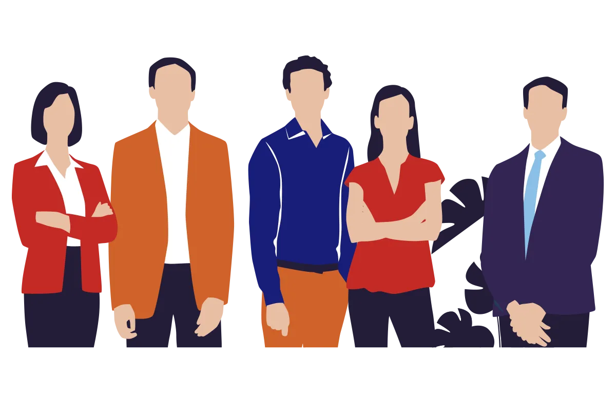 Ilustración personas sobre fondo azul