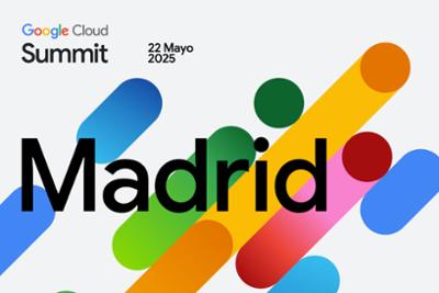 imagen de google cloud summit madrid con el texto de madrid en negro sobre colores
