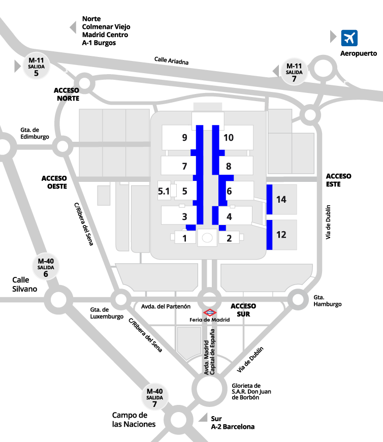 Halls, catwalk and exterior map