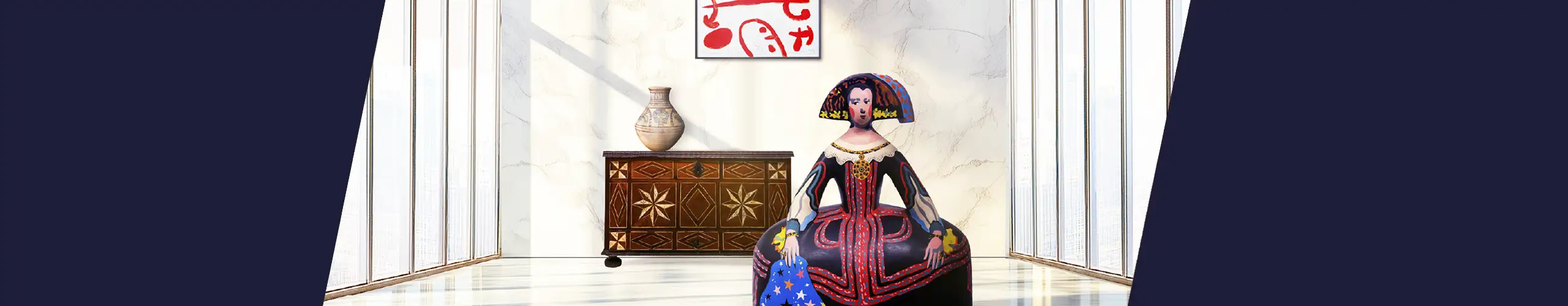 Amphora in a room with painting in the background