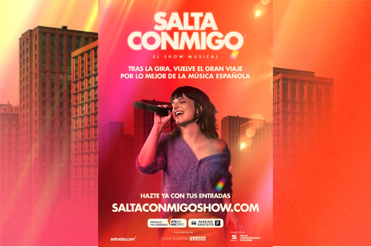 Cartel Salta conmigo con una chica cantando
