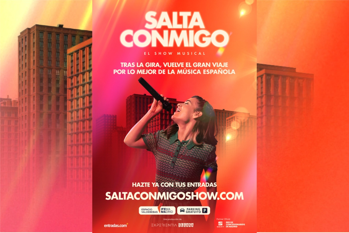 Cartel Salta conmigo con un chico cantando