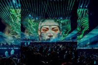 escenario de Experience by Camelphat con imagenes de una chica con luces verdes