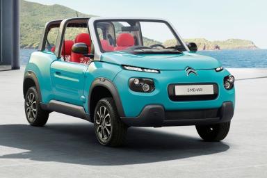 El citroen e-mehari en color azul