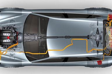 Vista desde arriba de un hibrido con sus dos motores conectados