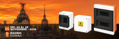 Promoción de envolventes y cuadros eléctricos ROKER para instalaciones eléctricas, anunciando su participación en MATELEC 2026 en Madrid del 24 al 26 de noviembre.