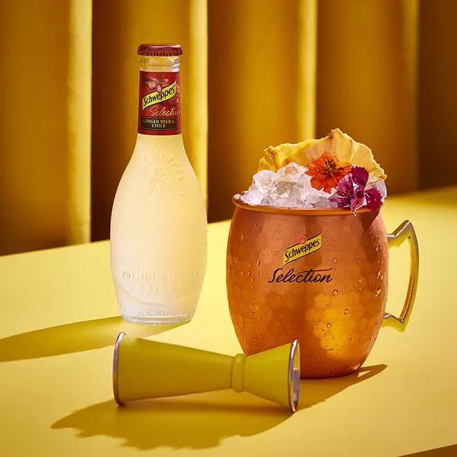 Pitcher and bottle of Schweppes at Mercedes-Benz Fashion Week Madrid