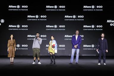 De izda. a dcha., Nuria de Miguel, directora de MBFWMadrid; Gabriel Nogueiras, creador de Rubearth; María Escoté, diseñadora; Francisco García Vegas, director general y responsable del Área Comercial y de Market Management de Allianz; y Andrés Aberasturi, comisario de Allianz EGO