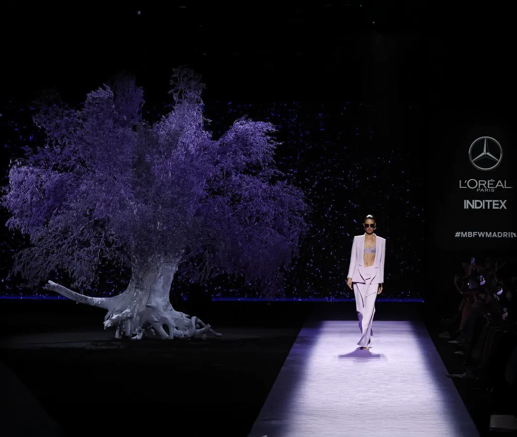 model parading on the catwalk Isabel Sanchis fashion show in September 2024