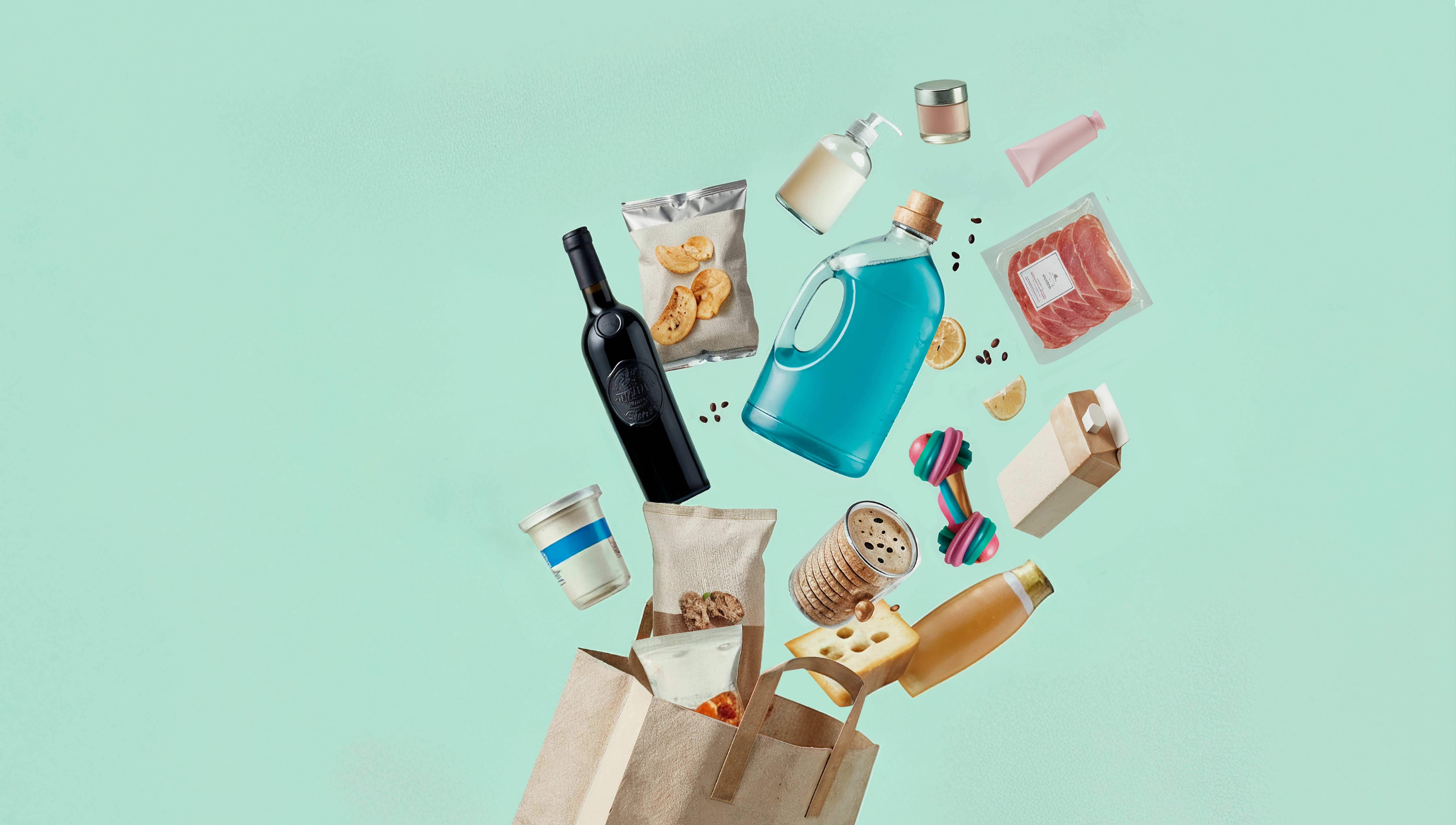 Diversos productos de alimentación, droguería e higiene personal