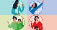 5 Ilustraciones de  personas dentro de un círculo cada una.
