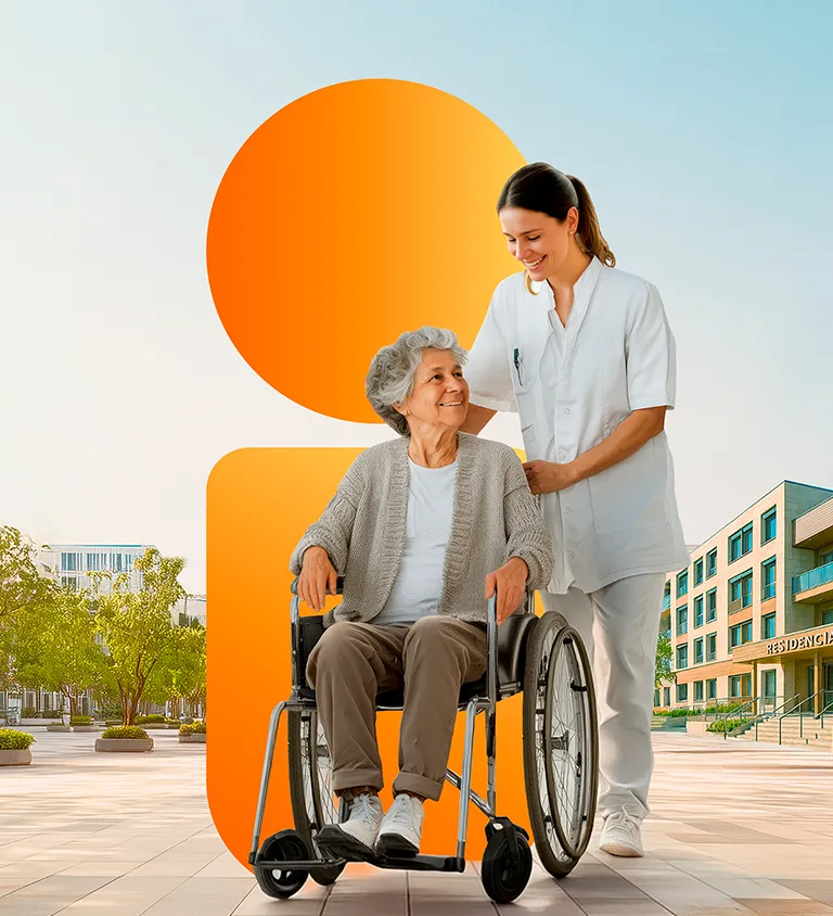 Nurse and elderly patient in wheelchair at SOCIOCARE