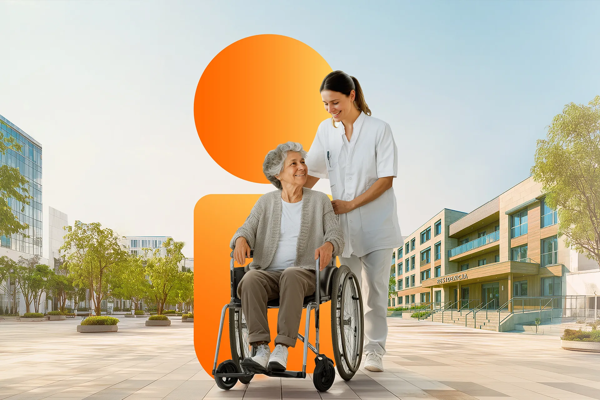 Nurse and elderly patient in wheelchair at SOCIOCARE