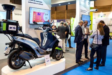 Motorcycle exhibited in one of the stands of the fair