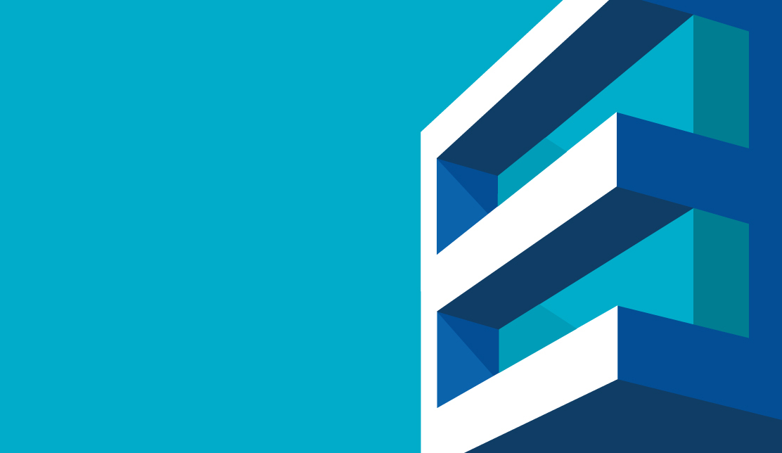 Graphic of a building with blue background