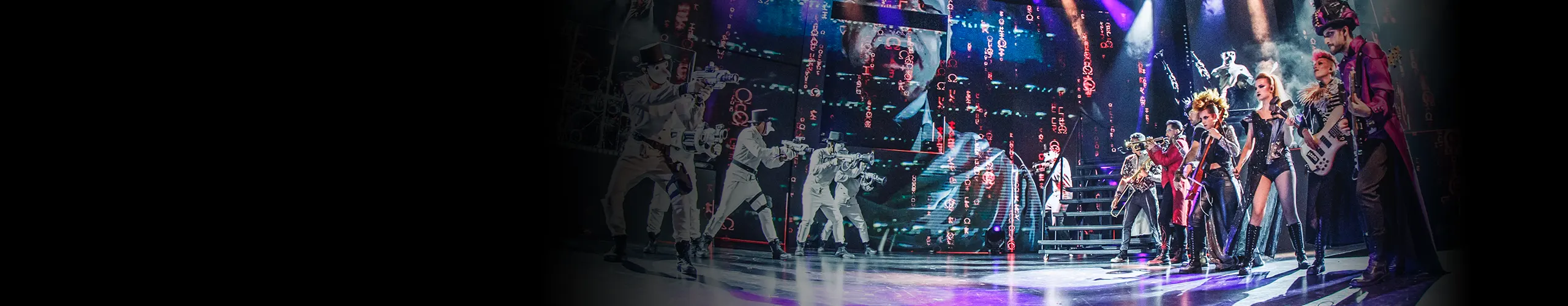 WAH characters facing each other on stage